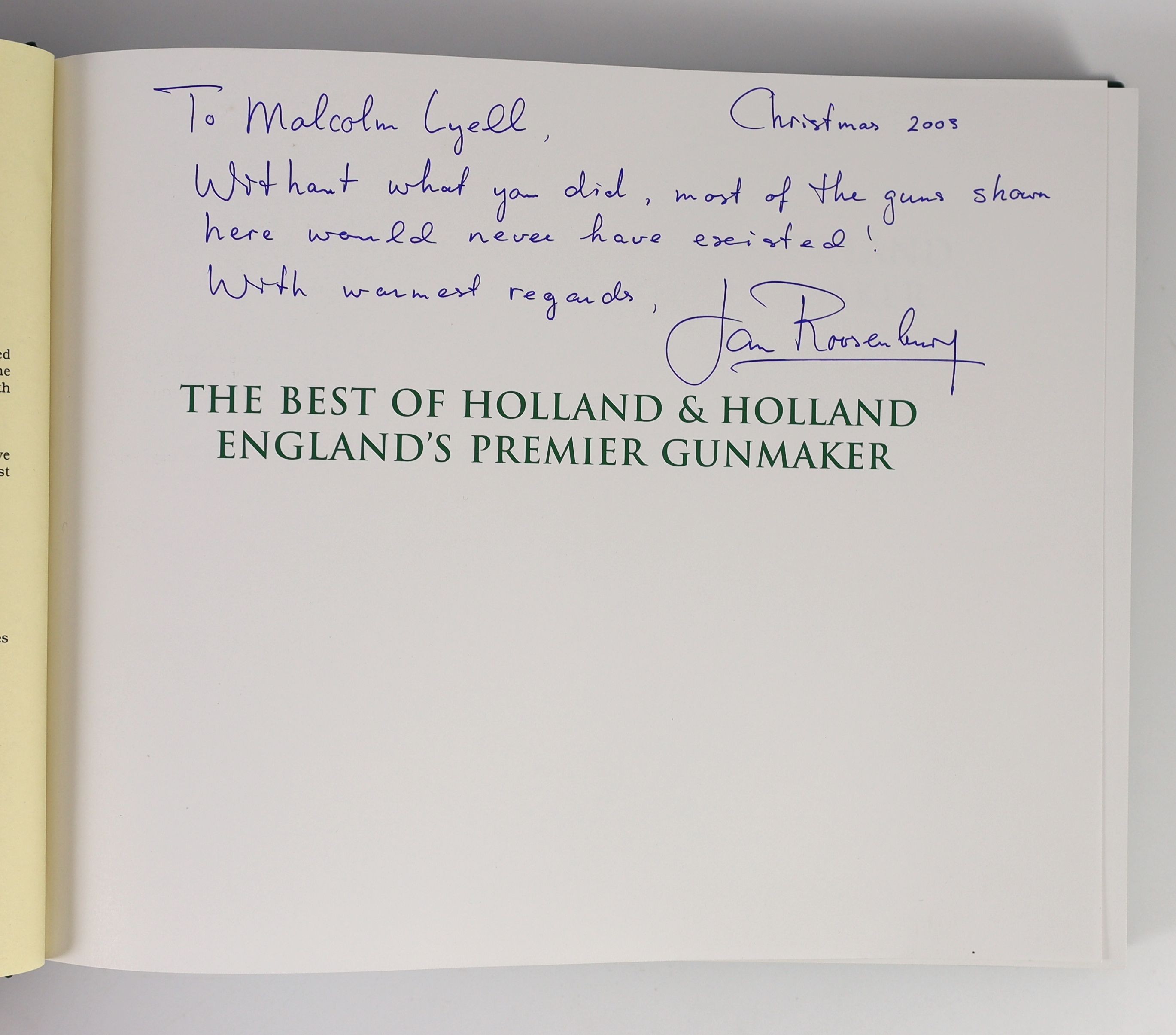 McIntosh, Michael & Roosenburg, Jan G. The Best of Holland & Holland England’s premier Gunmaker. Oblong 4to., Safari Press, Long Beach, California, 2003. Original cloth in slip case., 